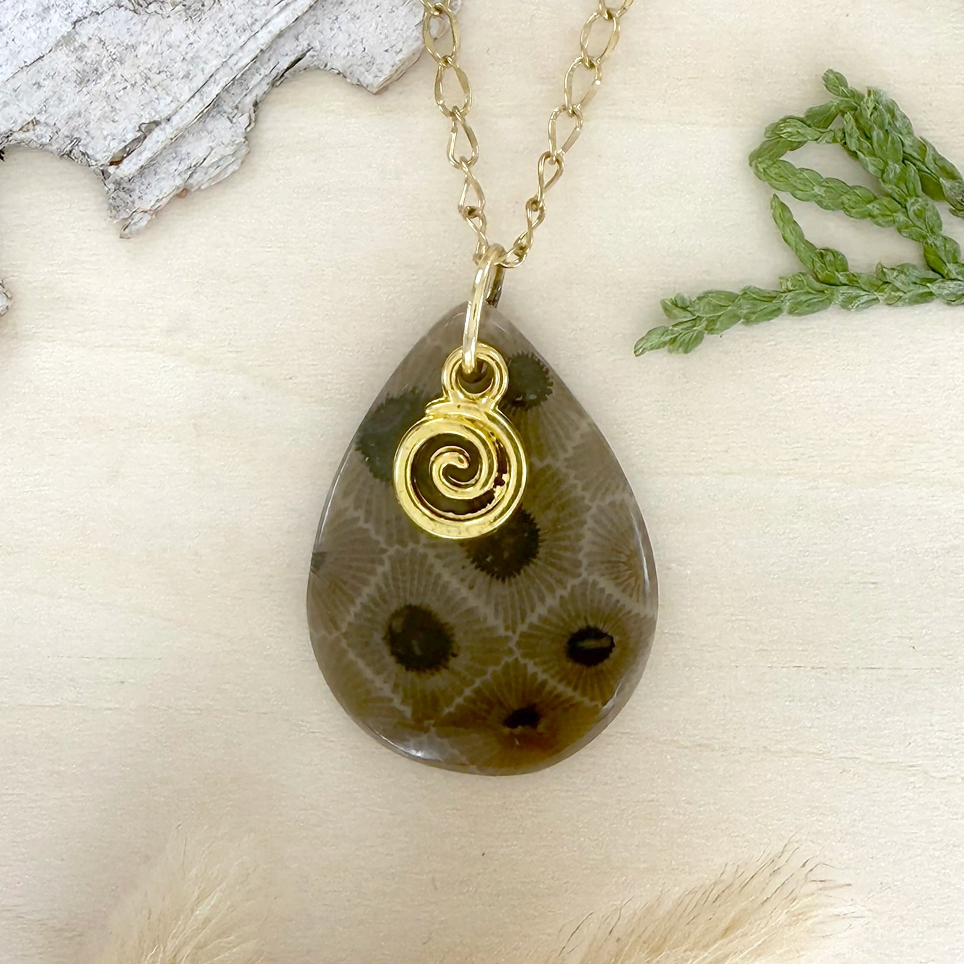 Petoskey Stone Swirl Pendant Necklace - Stone Treasures by the Lake