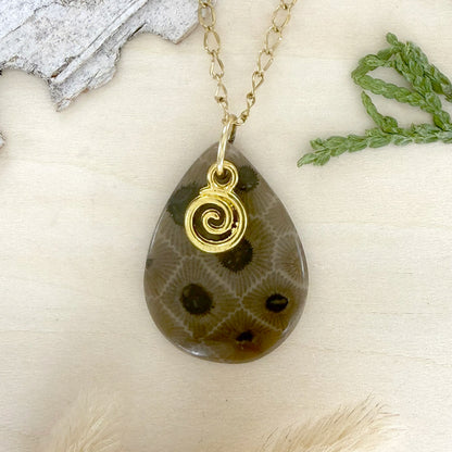 Petoskey Stone Swirl Pendant Necklace - Stone Treasures by the Lake