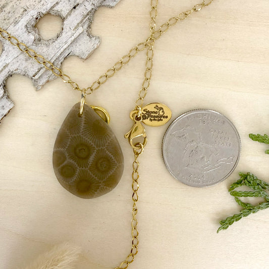 Petoskey Stone Swirl Pendant Necklace - Stone Treasures by the Lake