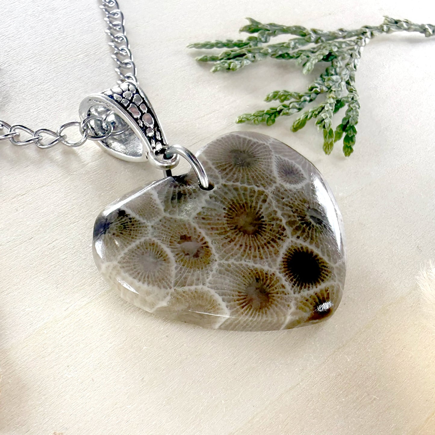 Petoskey Stone Heart Pendant Necklace - Stone Treasures by the Lake