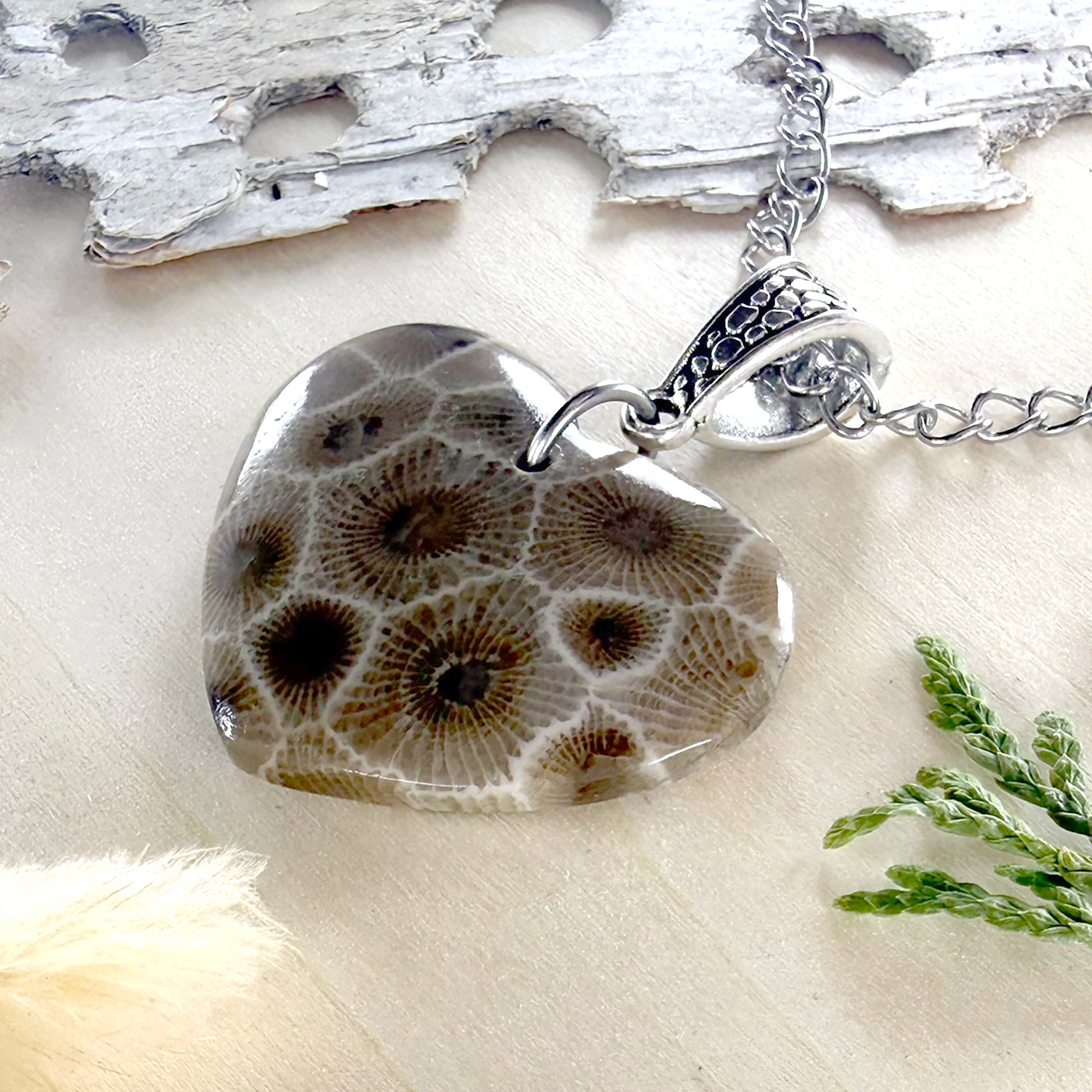 Petoskey Stone Heart Pendant Necklace - Stone Treasures by the Lake