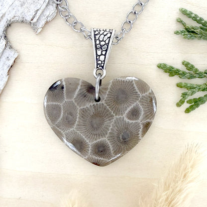 Petoskey Stone Heart Pendant Necklace - Stone Treasures by the Lake