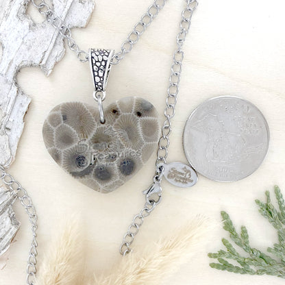 Petoskey Stone Heart Pendant Necklace - Stone Treasures by the Lake