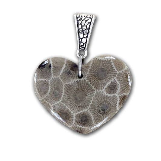 Petoskey Stone Heart Pendant Necklace - Stone Treasures by the Lake