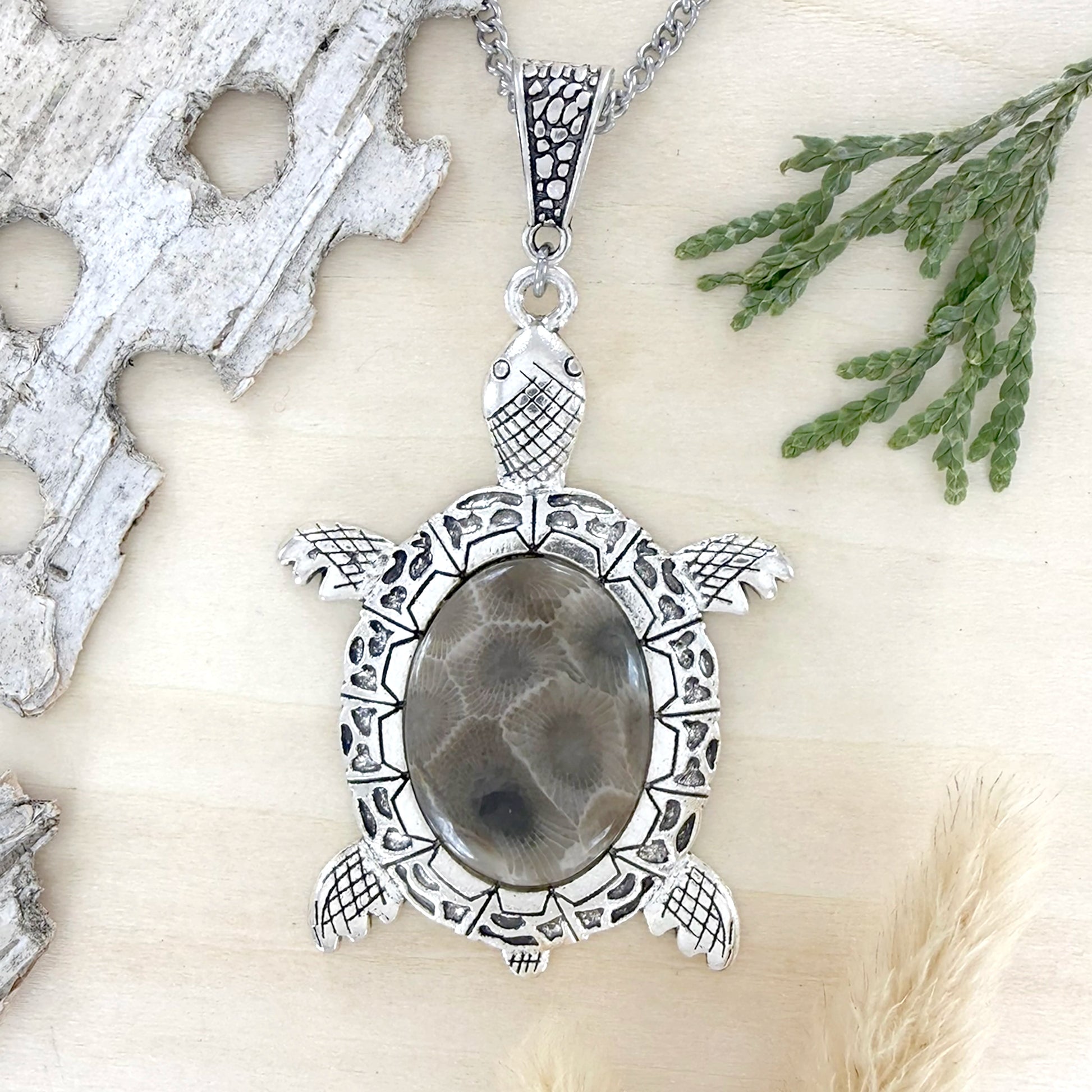 Petoskey Stone Turtle Pendant Necklace - Stone Treasures by the Lake