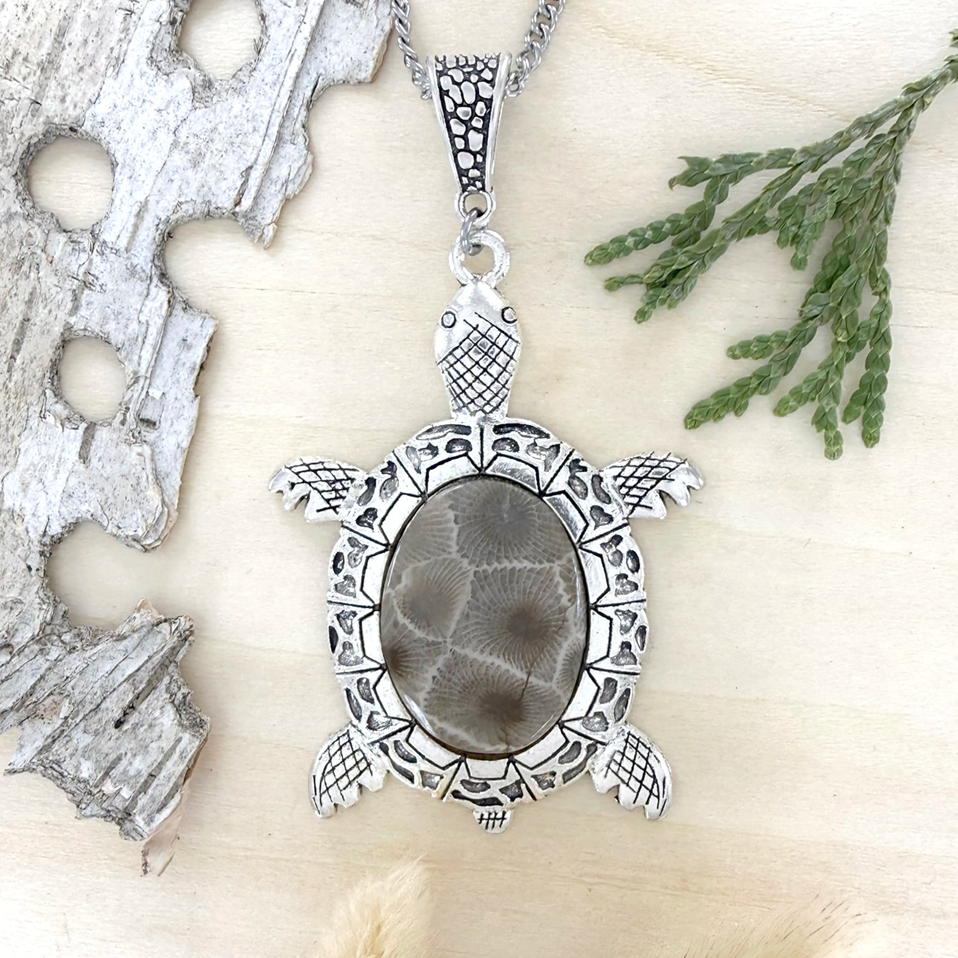 Petoskey Stone Turtle Pendant Necklace - Stone Treasures by the Lake