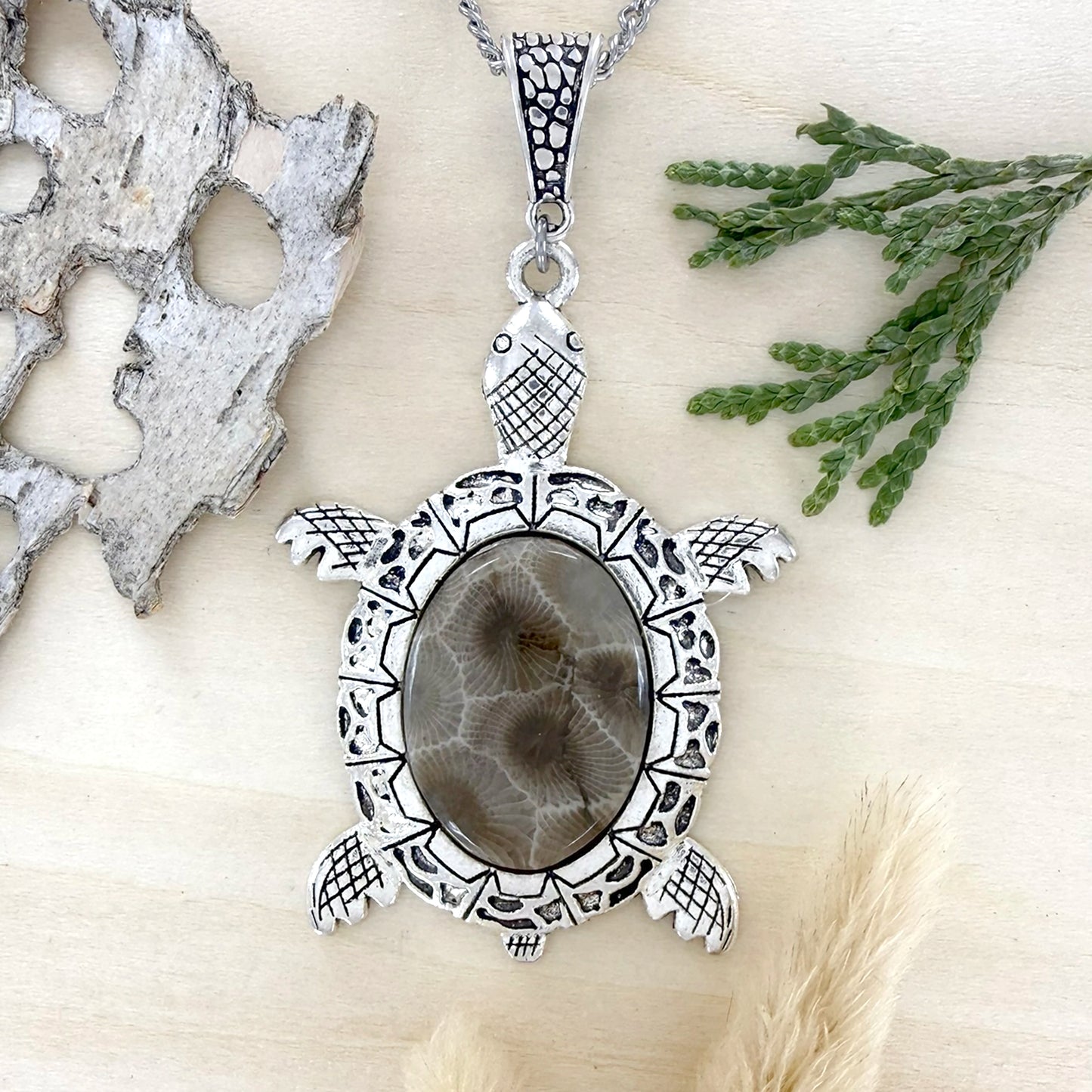 Petoskey Stone Turtle Pendant Necklace - Stone Treasures by the Lake
