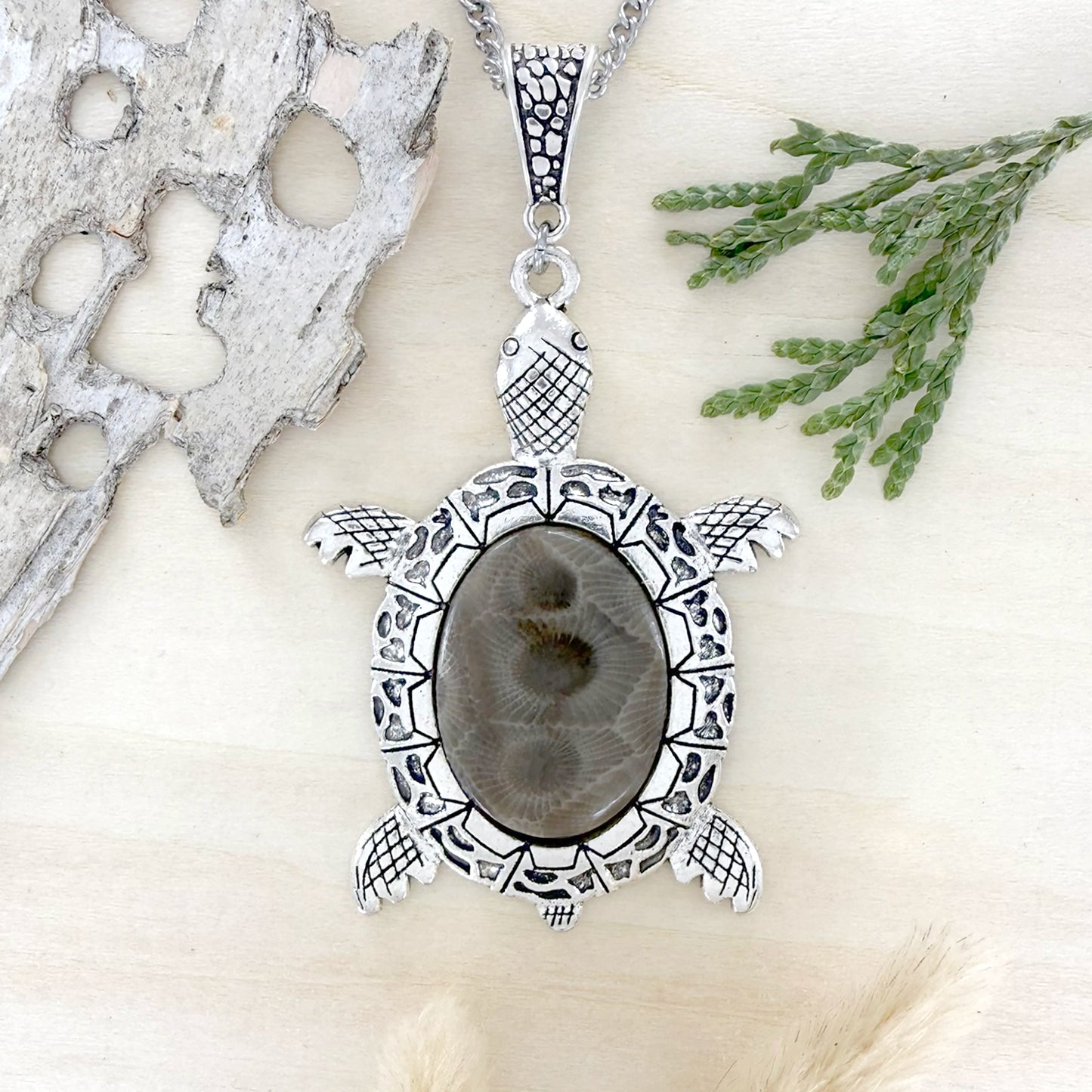 Petoskey Stone Turtle Pendant Necklace - Stone Treasures by the Lake