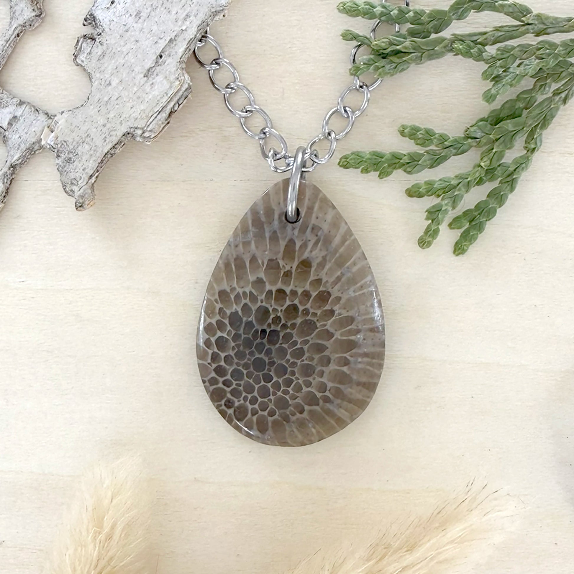 Cladopora Fossil Pendant Necklace - Stone Treasures by the Lake