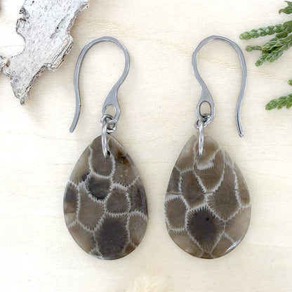 Petoskey Stone Earrings - Stone Treasures by the Lake