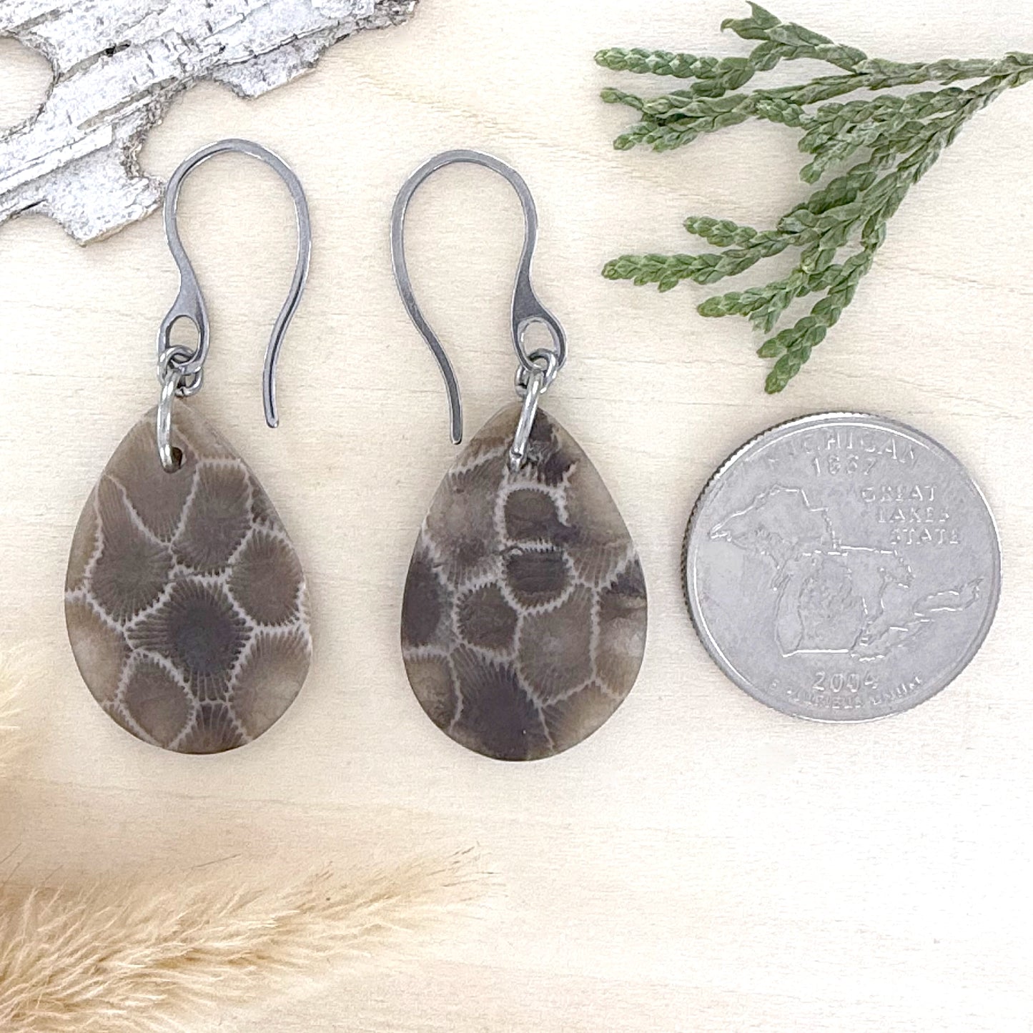 Petoskey Stone Earrings - Stone Treasures by the Lake