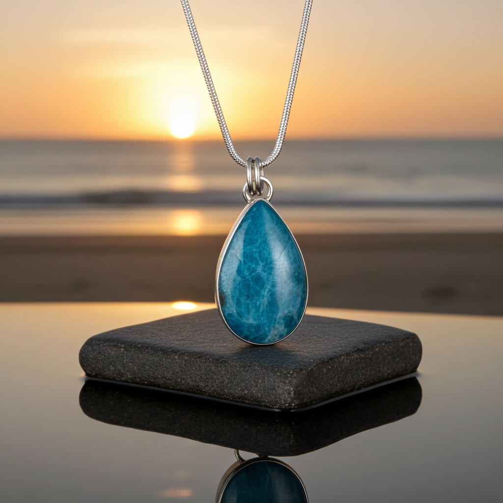 Apatite with Mushroom Scene Pendant Necklace