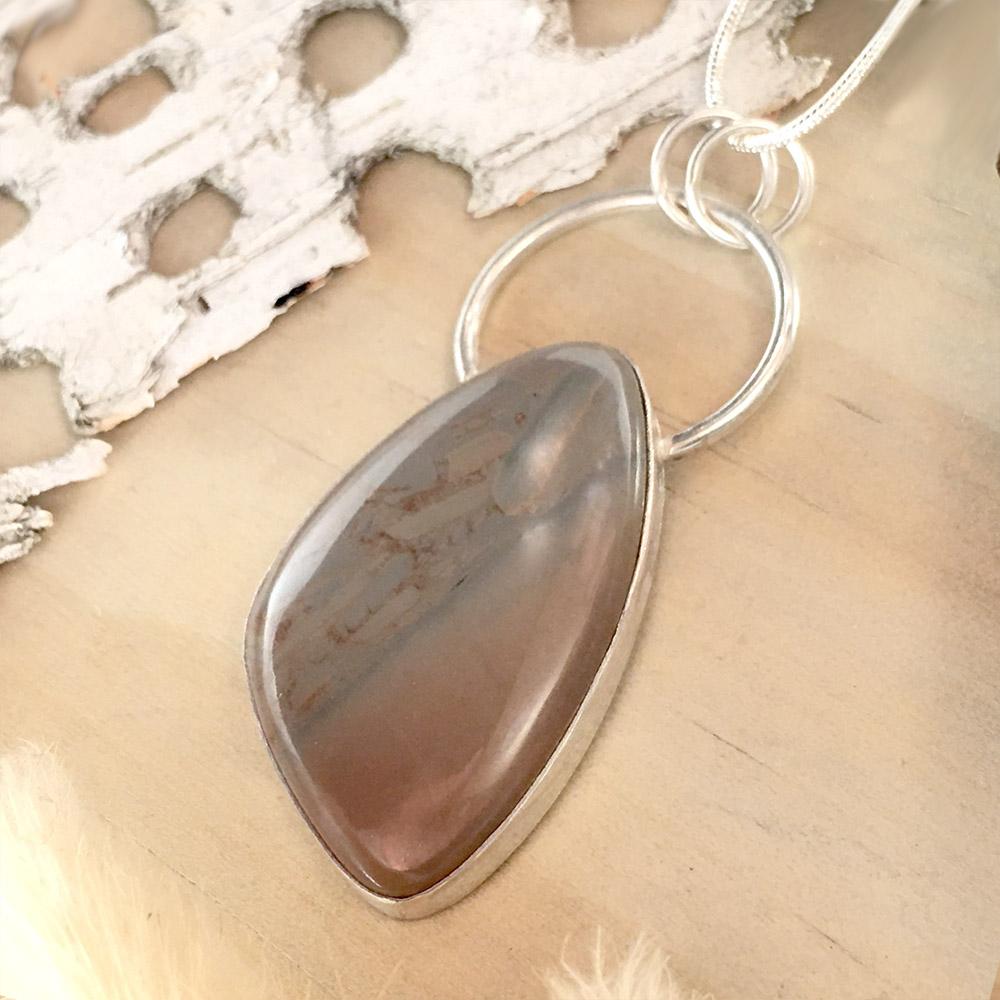 Lake Michigan Brecciated Chalcedony Pendant Necklace Front View - Stone Treasures by the Lake