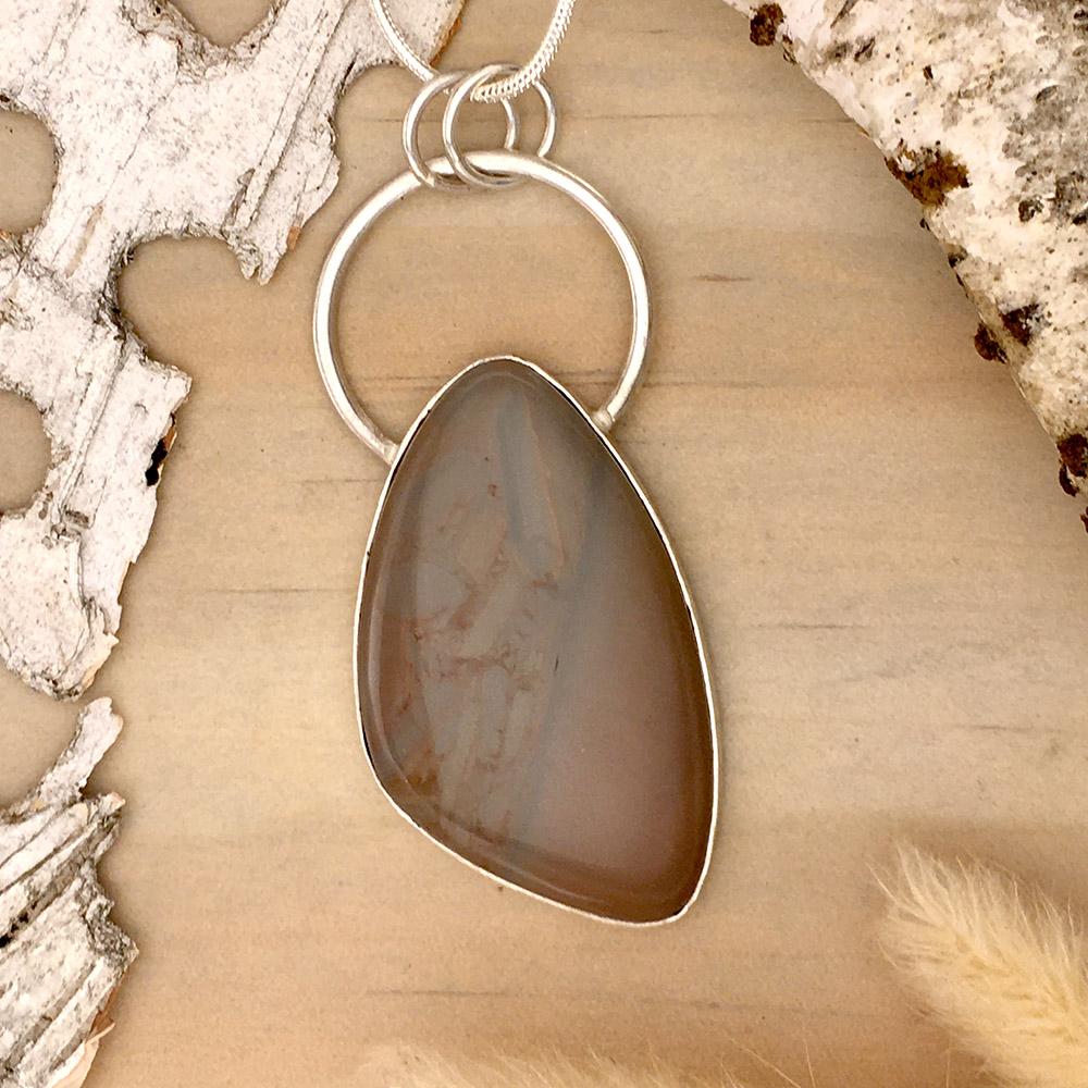 Lake Michigan Brecciated Chalcedony Pendant Necklace Front View II - Stone Treasures by the Lake