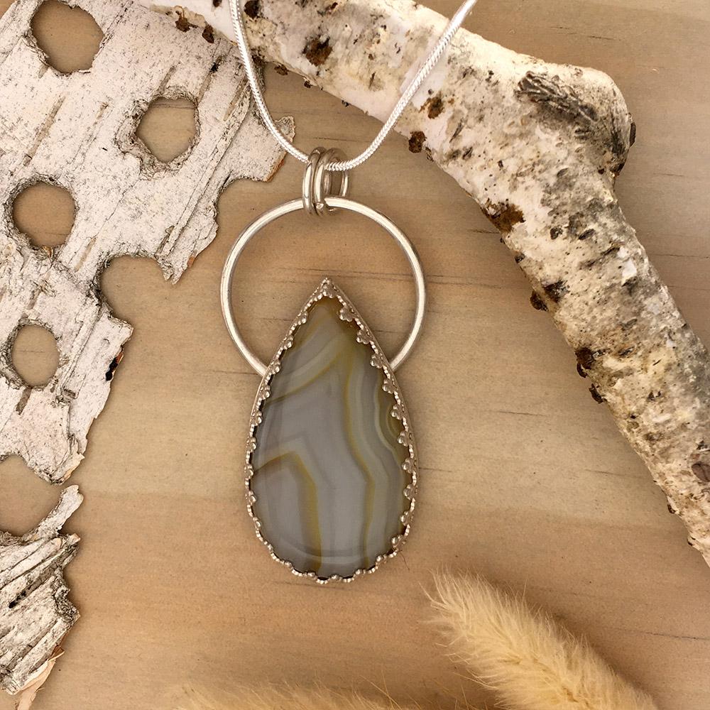 Yellow Skin Agate Pendant Necklace Front View - Stone Treasures by the Lake
