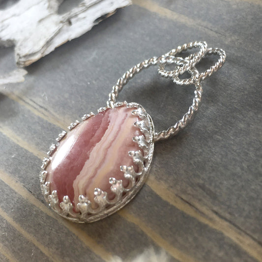 Rhodochrosite Pendant Front View - Stone Treasures by the Lake