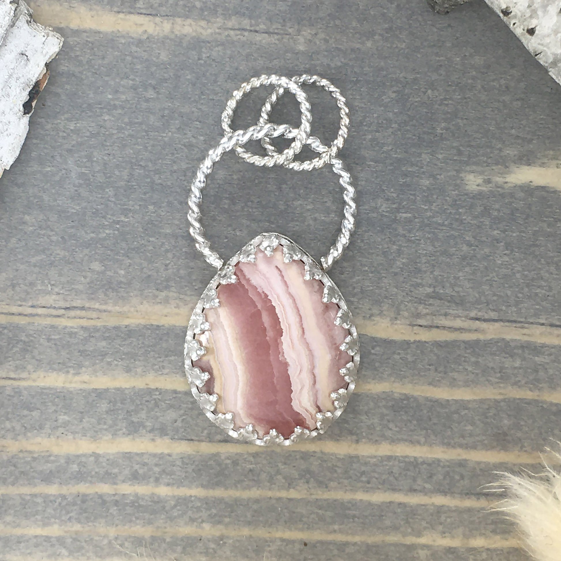 Rhodochrosite Pendant Front View III - Stone Treasures by the Lake