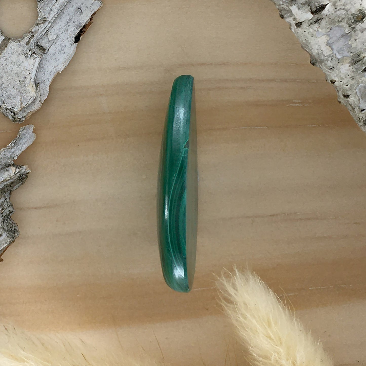 Malachite Cabochon Side View - Stone Treasures by the Lake