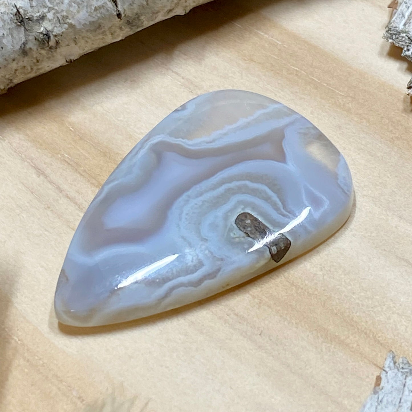 Luna Blue Chalcedony Cabochon Front View II - Stone Treasures by the Lake