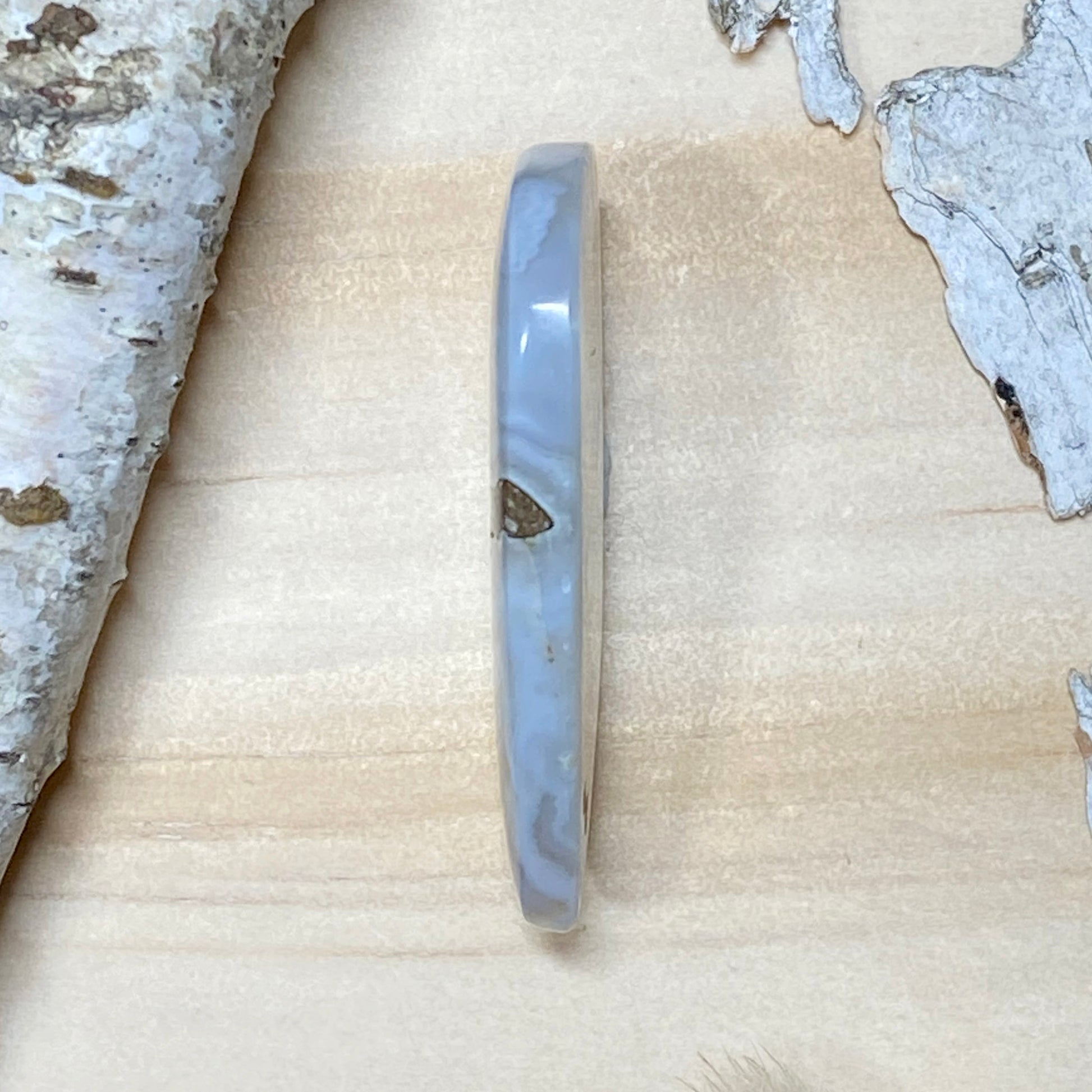 Luna Blue Chalcedony Cabochon Side View - Stone Treasures by the Lake
