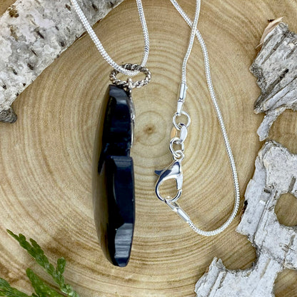 Michigan Shaped Fiber Optic Glass Pendant Necklace Side View - Stone Treasures by the Lake