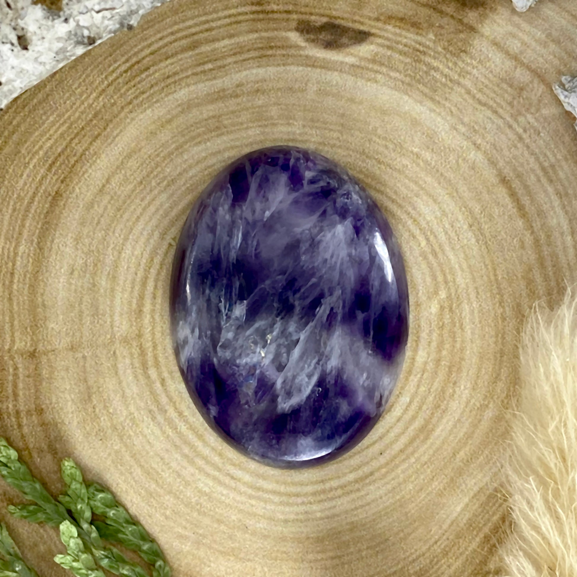 Chevron Amethyst Cabochon Front View - Stone Treasures by the Lake
