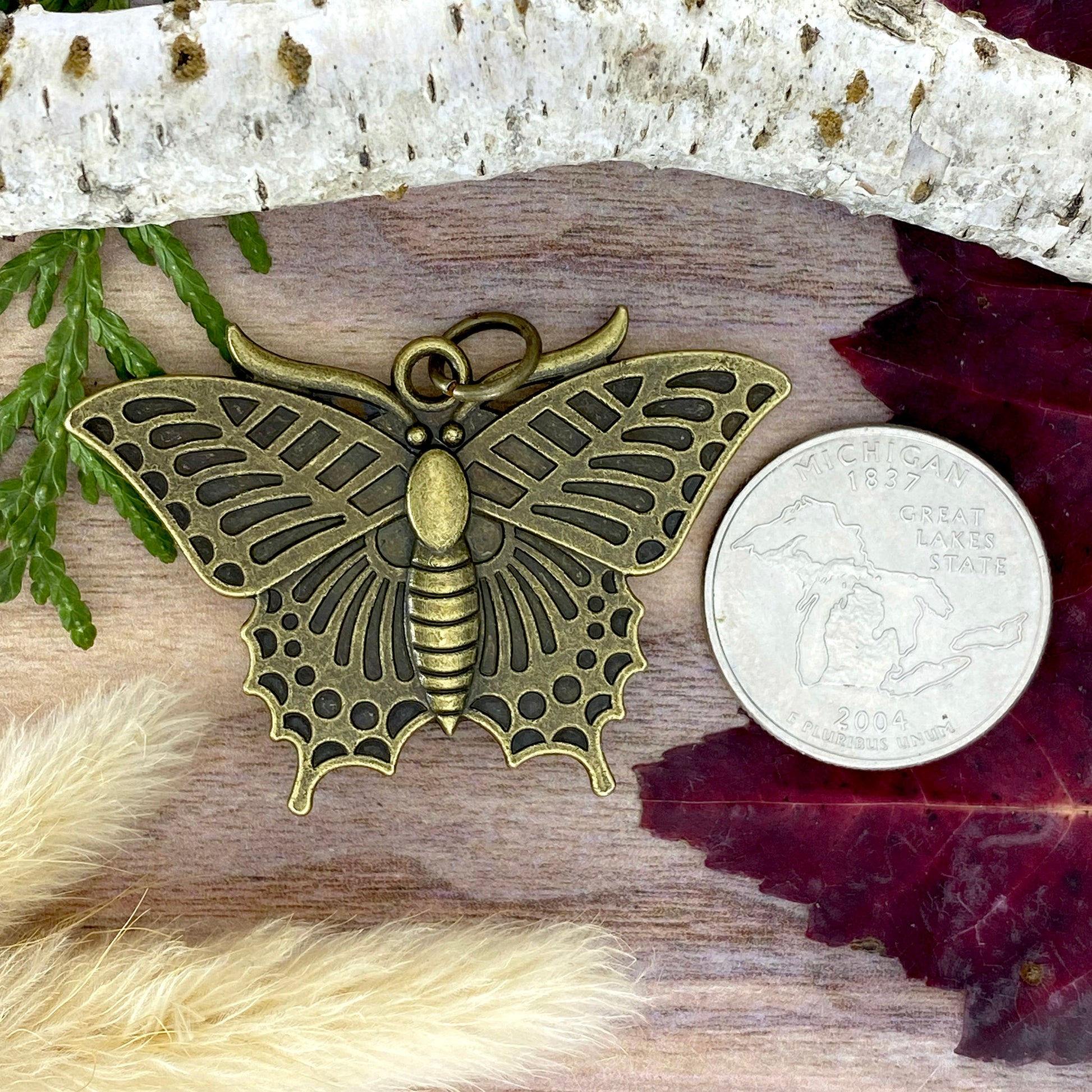 Petoskey Stone Butterfly Pendant Back View - Stone Treasures by the Lake