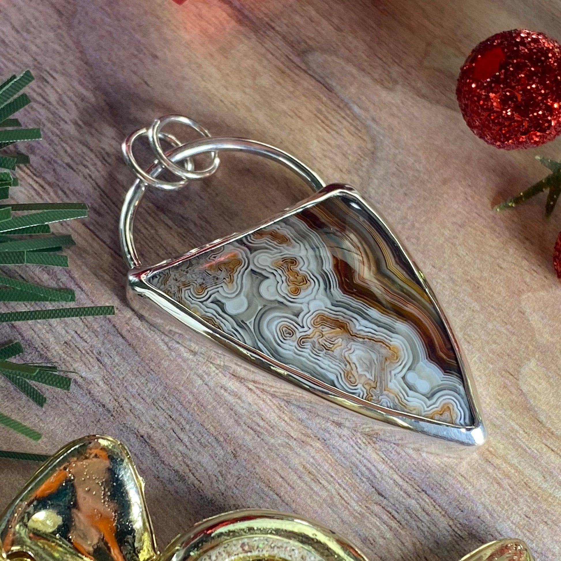 Laguna Lace Agate Pendant Front View II - Stone Treasures by the Lake