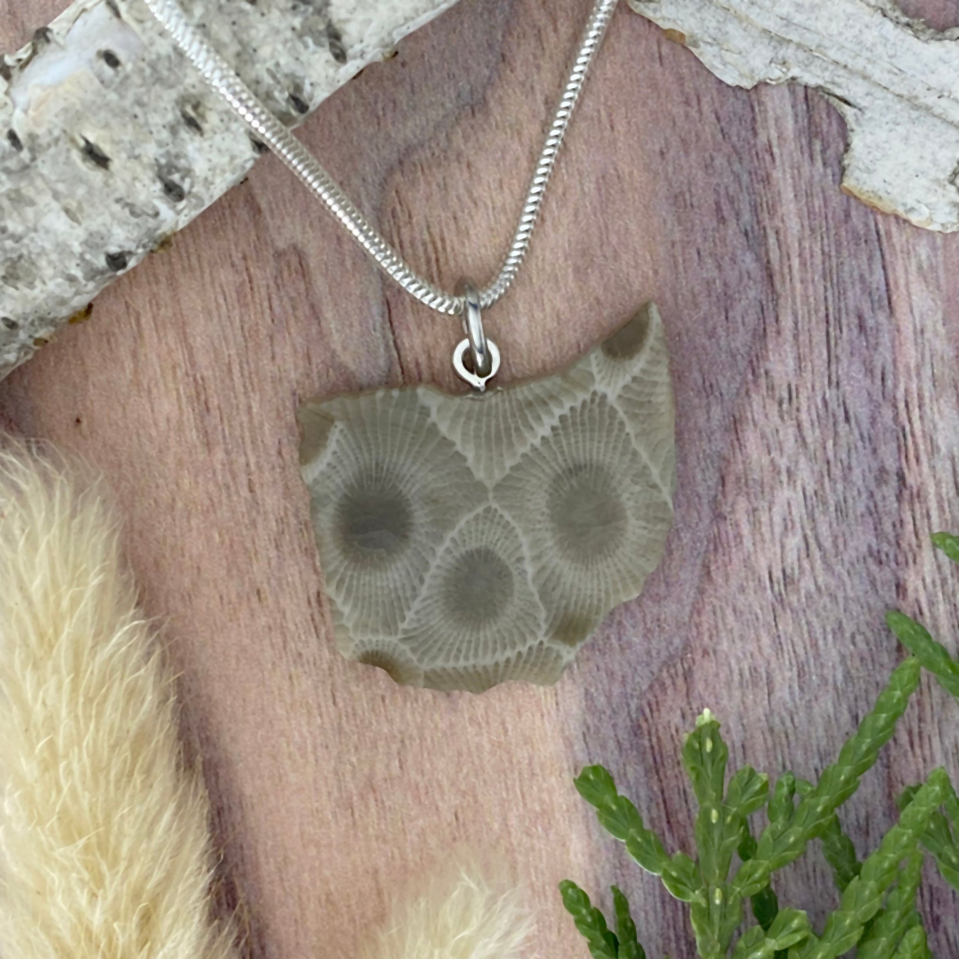 Ohio Petoskey Stone Pendant Necklace Front View - Stone Treasures by the Lake