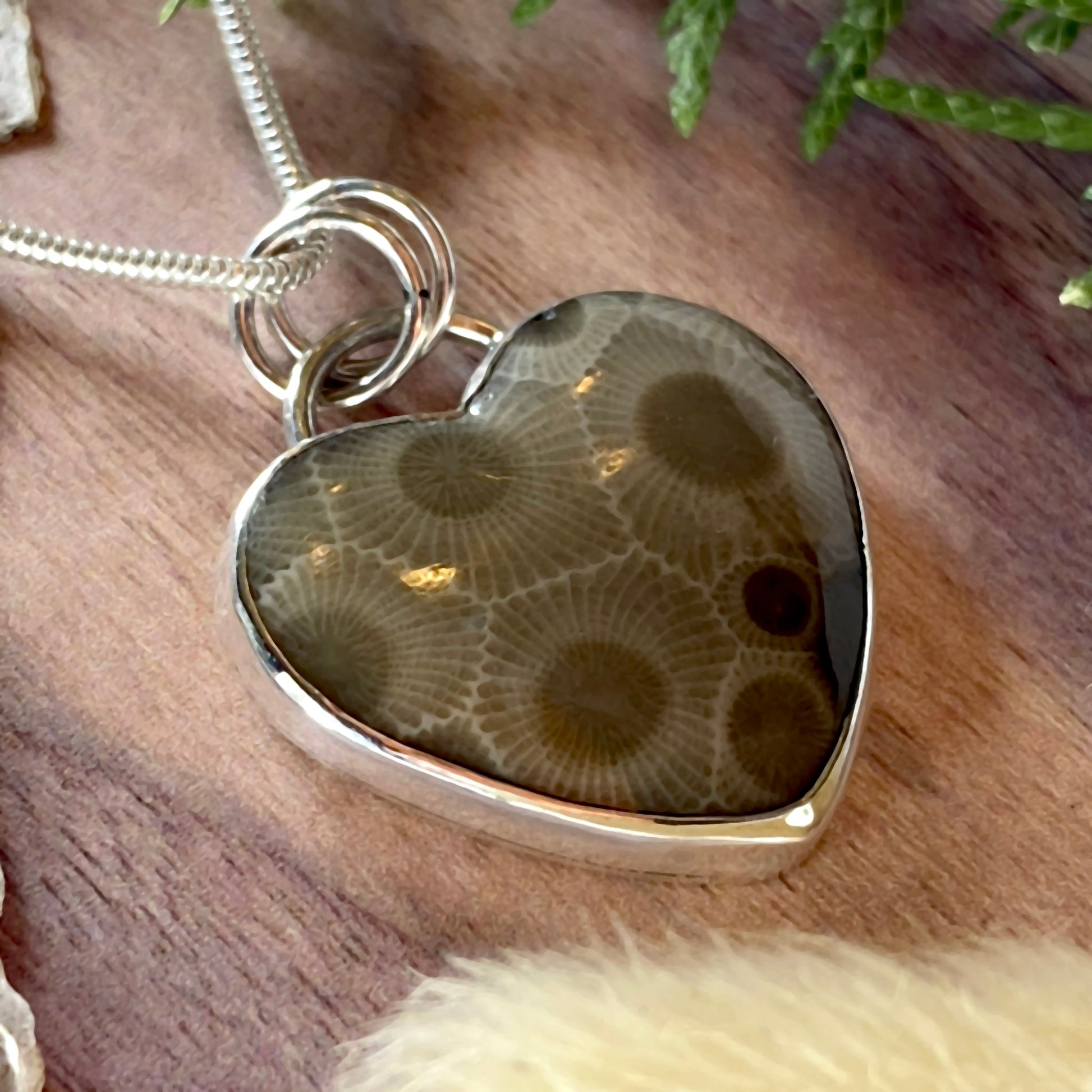 Petoskey Stone Heart Pendant Necklace Front View III - Stone Treasures by the Lake