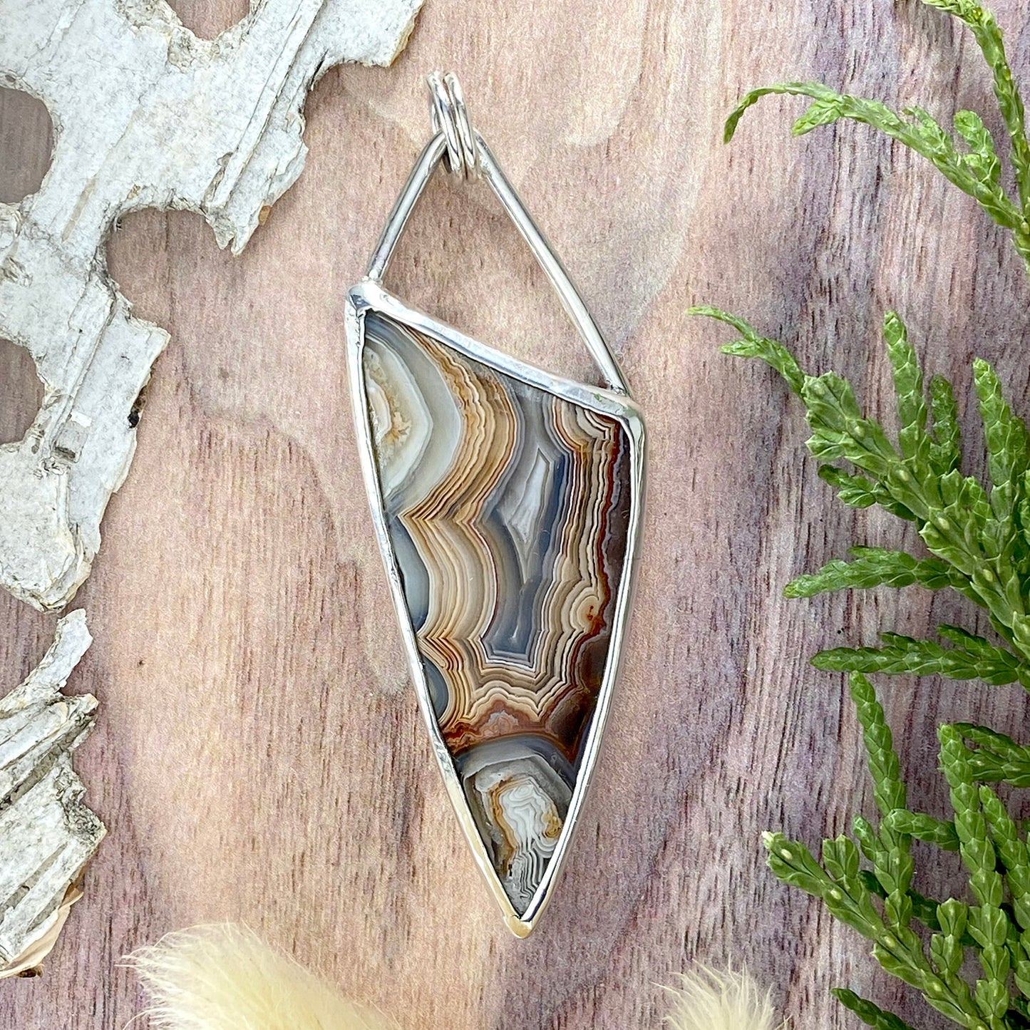 Laguna Lace Agate Pendant Front View - Stone Treasures by the Lake