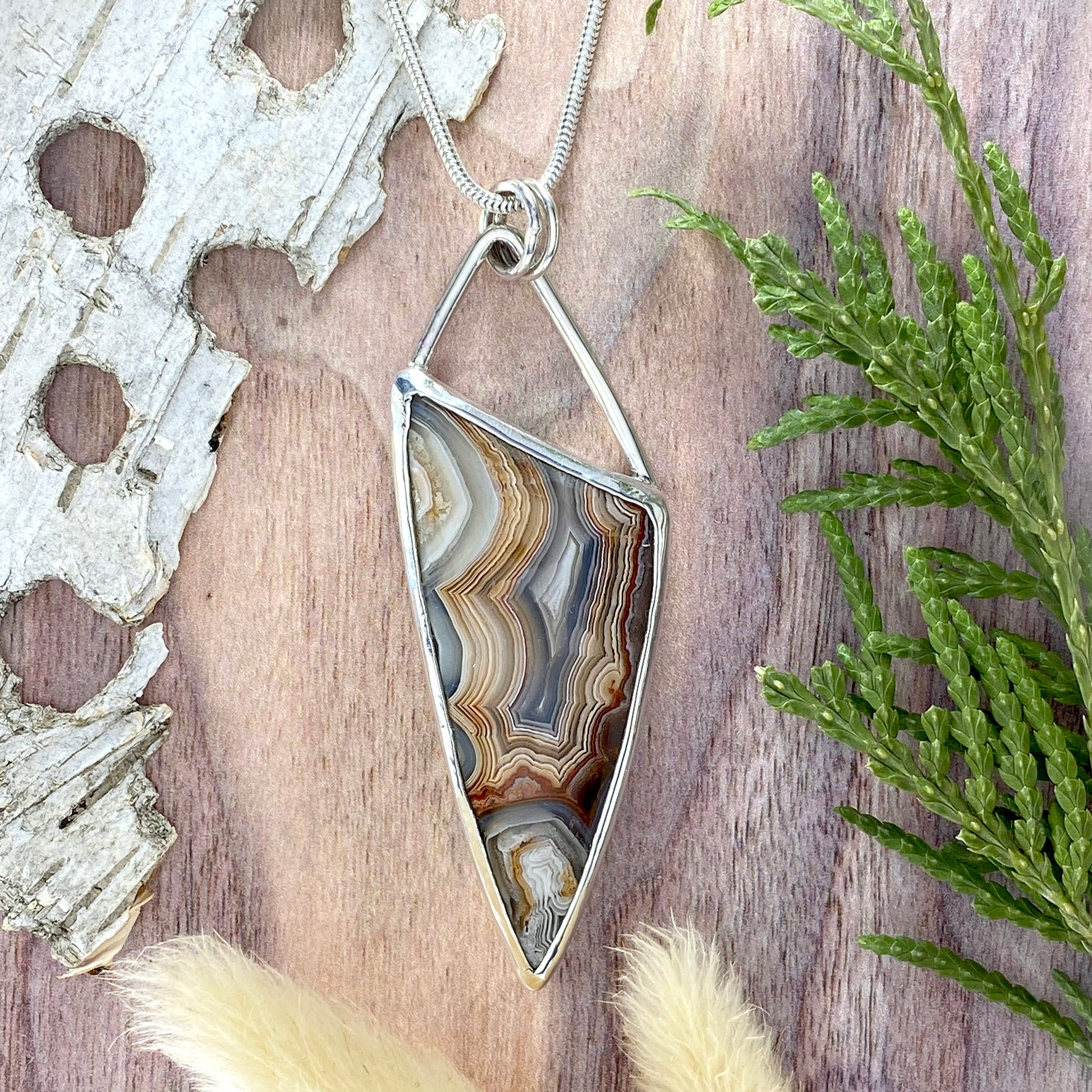 Laguna Lace Agate Pendant Front View II - Stone Treasures by the Lake