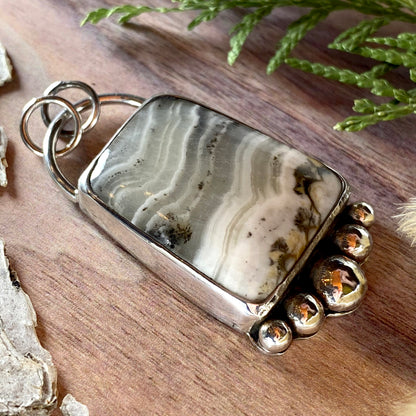 Sagenite Silver Lace Onyx Pendant Front View III - Stone Treasures by the Lake