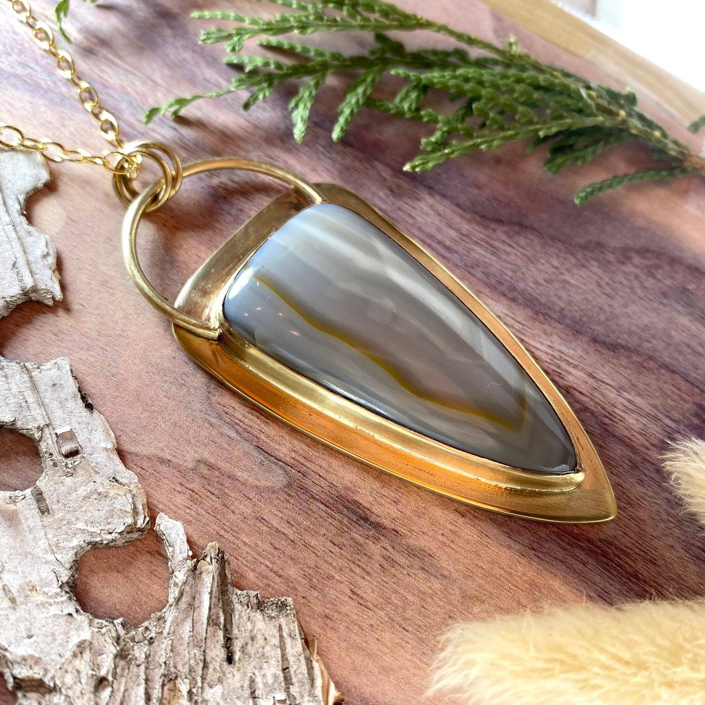 Yellow Skin Agate Pendant Necklace Front View II - Stone Treasures by the Lake