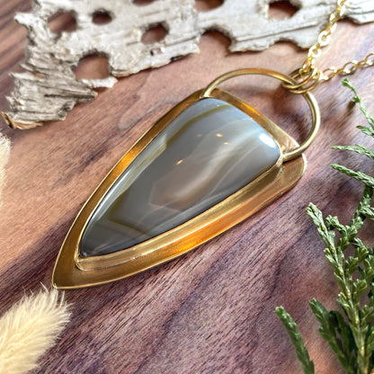 Yellow Skin Agate Pendant Necklace Front View III - Stone Treasures by the Lake