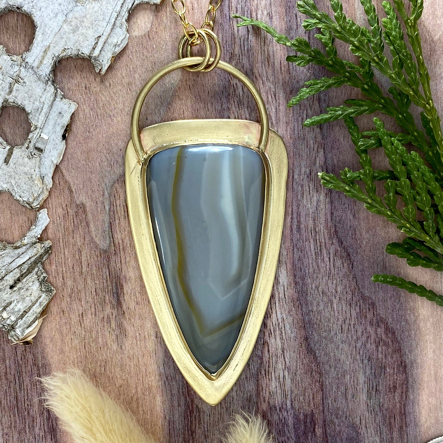 Yellow Skin Agate Pendant Necklace Front View - Stone Treasures by the Lake