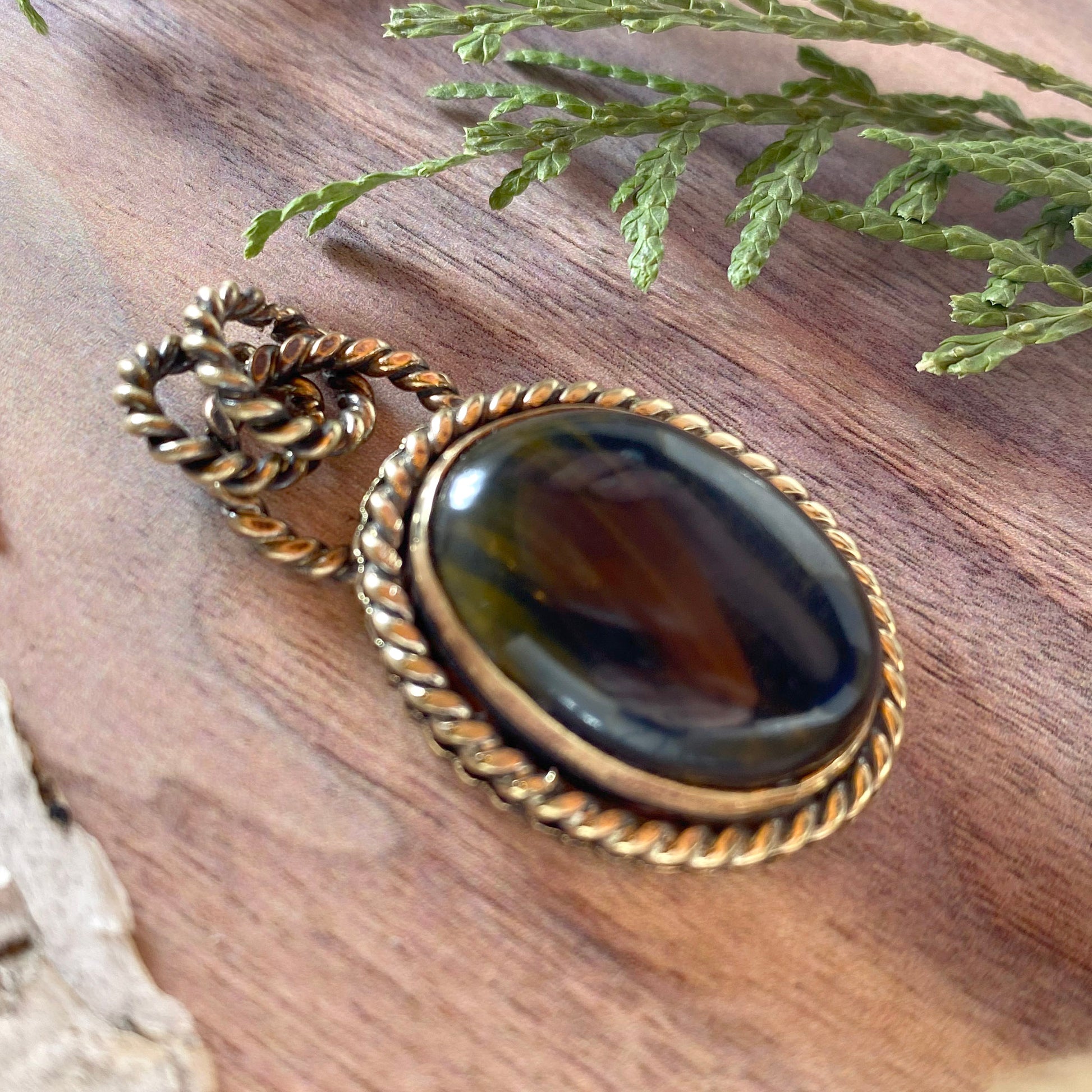 Variegated Blue Tiger Eye Pendant Front View II - Stone Treasures by the Lake