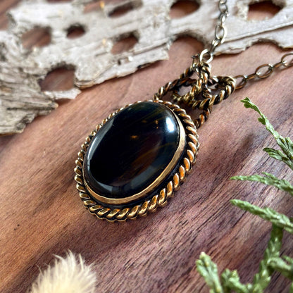 Variegated Blue Tiger Eye Pendant Front View III - Stone Treasures by the Lake