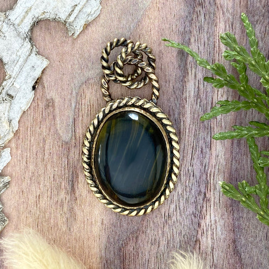 Variegated Blue Tiger Eye Pendant Front View - Stone Treasures by the Lake
