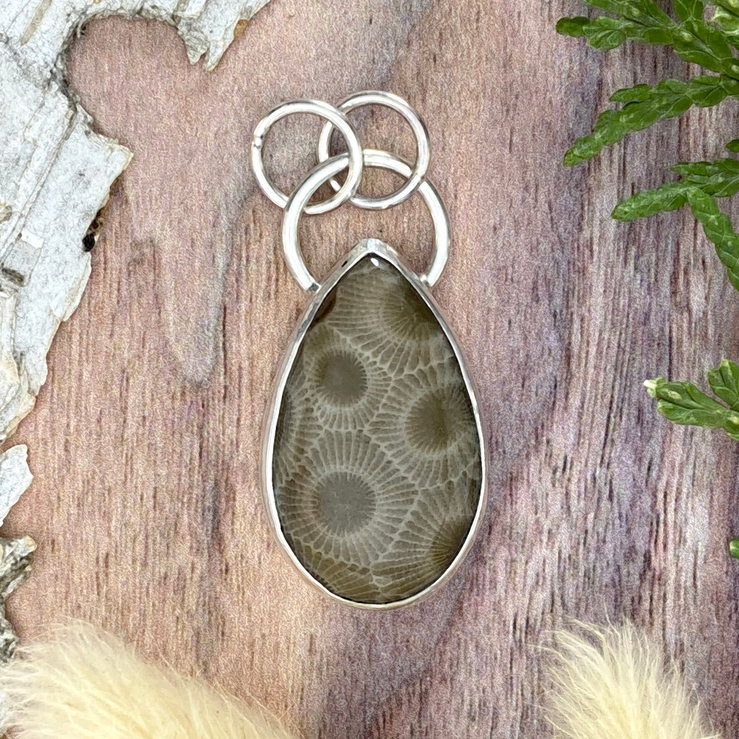 Petoskey Stone Pendant Front View - Stone Treasures by the Lake