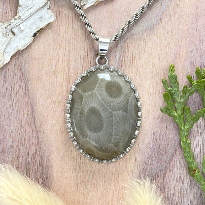 Petoskey Stone Pendant Front View IV - Stone Treasures by the Lake