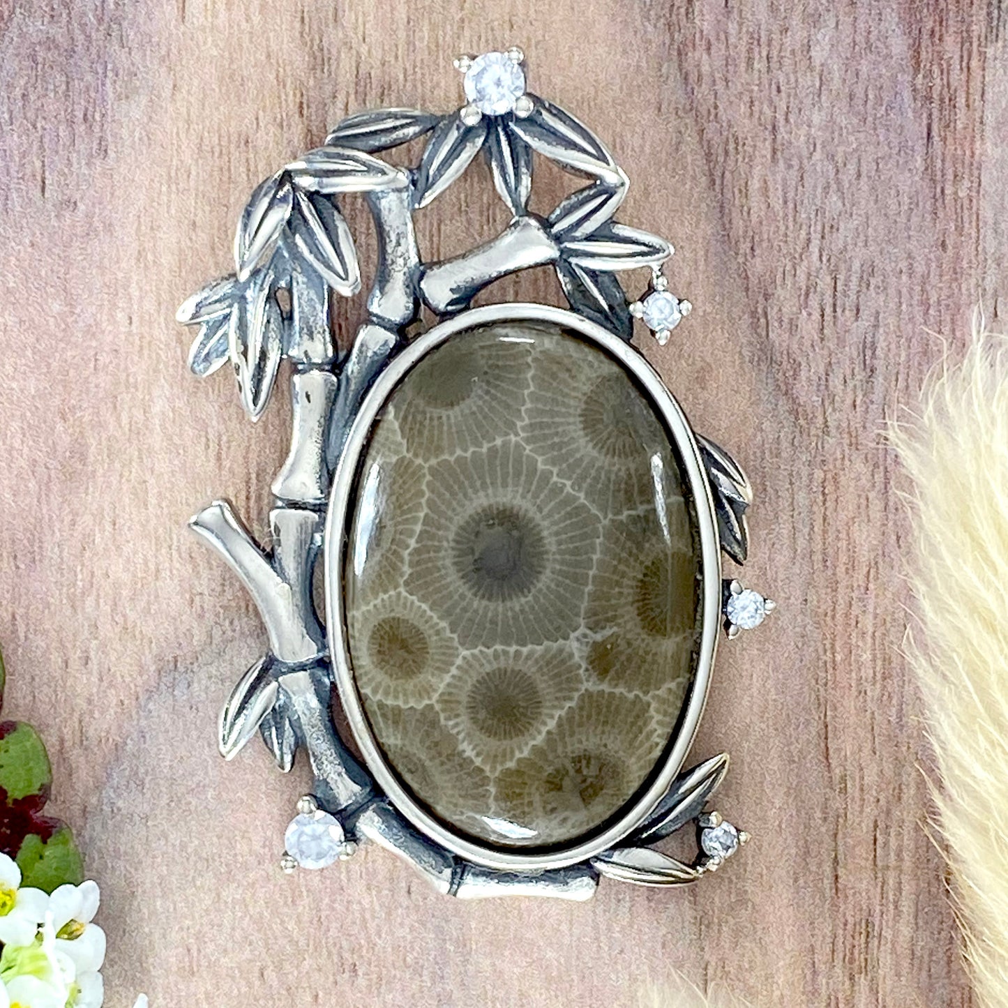 Petoskey Stone Pendant Front View V - Stone Treasures by the Lake