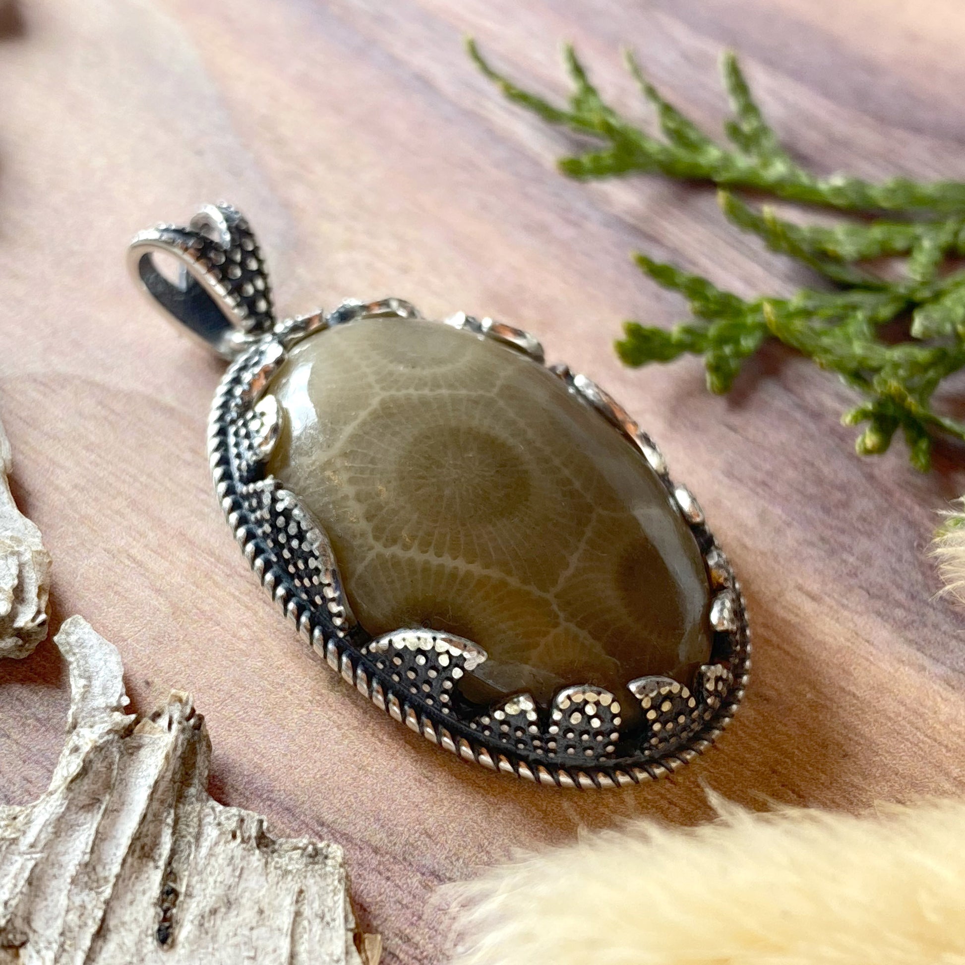 Petoskey Stone Pendant Front View II - Stone Treasures by the Lake