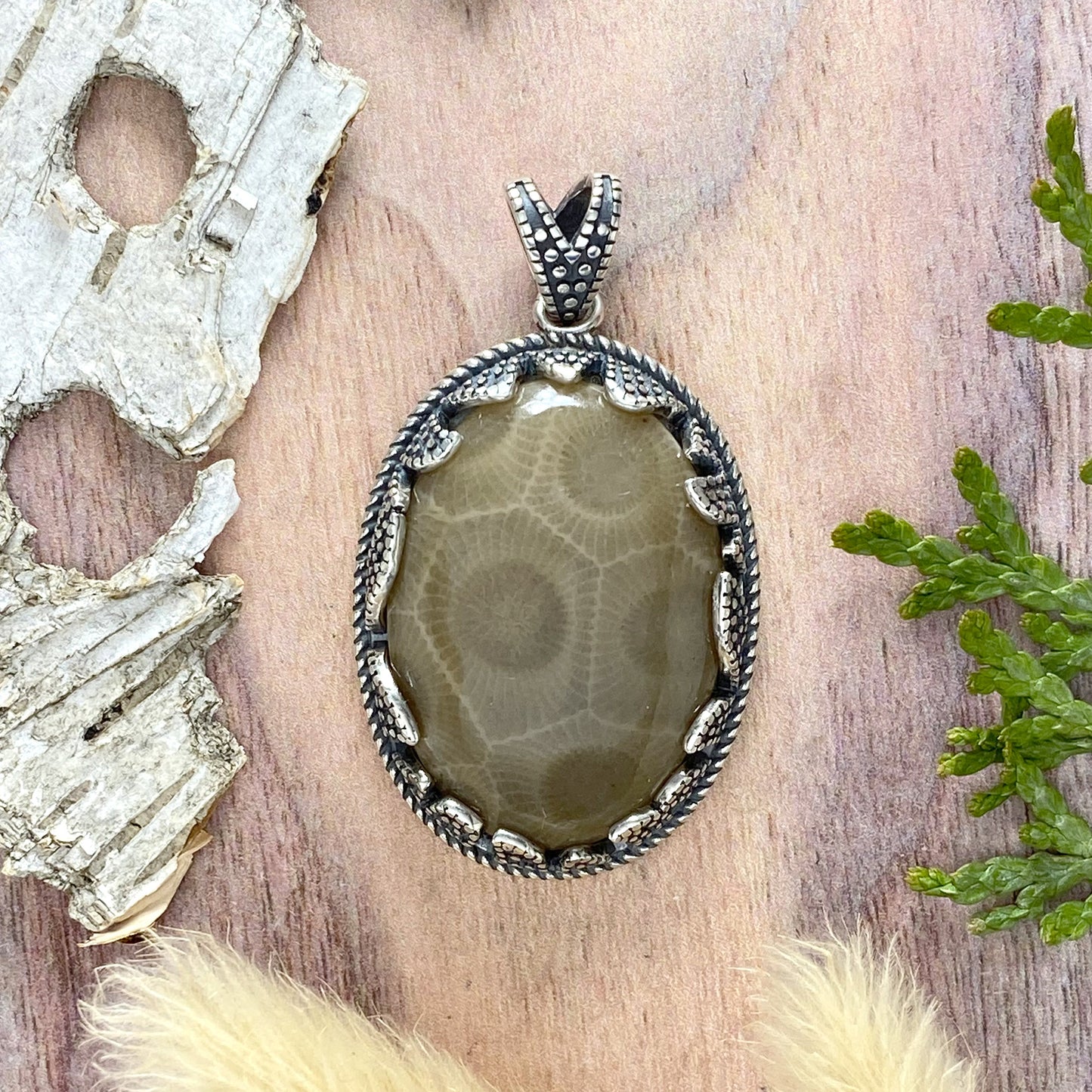 Petoskey Stone Pendant Front View - Stone Treasures by the Lake