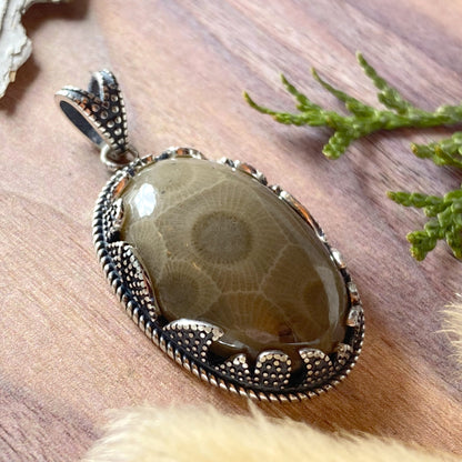 Petoskey Stone Pendant Front View II - Stone Treasures by the Lake