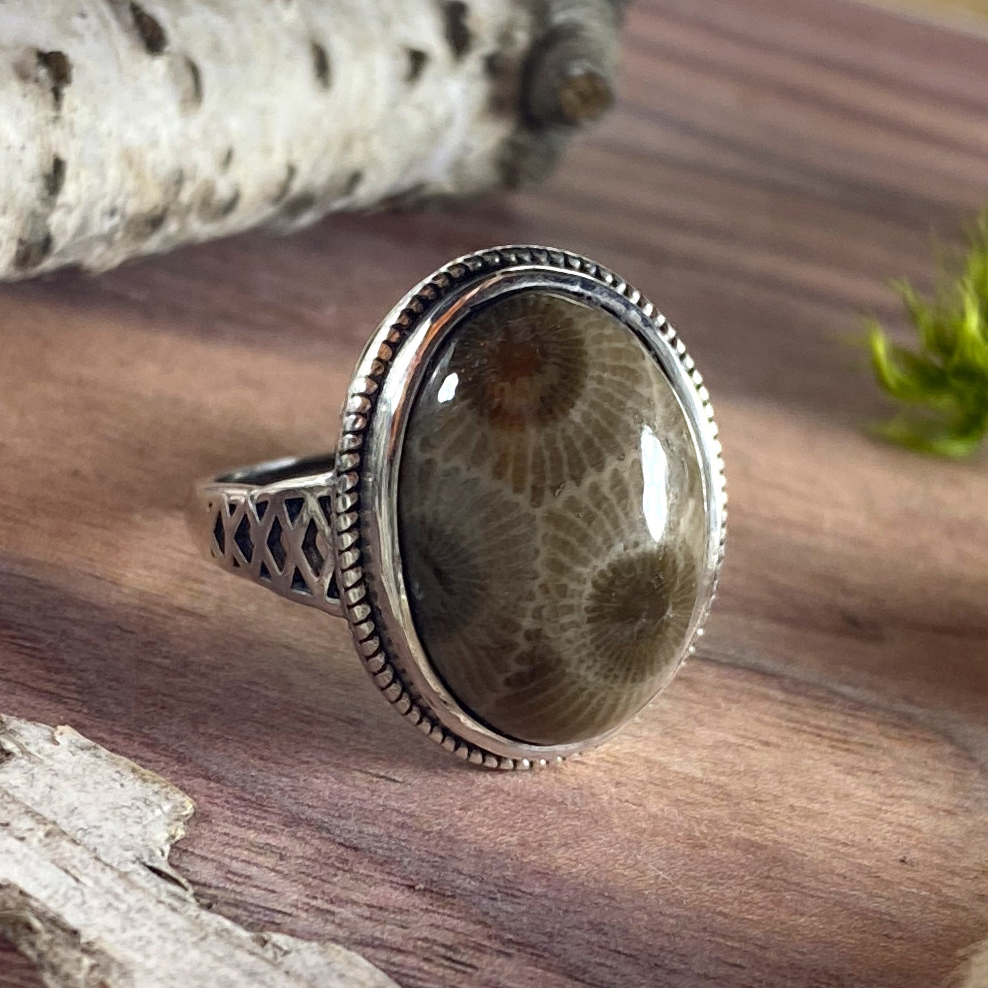 Petoskey Stone Ring Front View II - Stone Treasures by the Lake