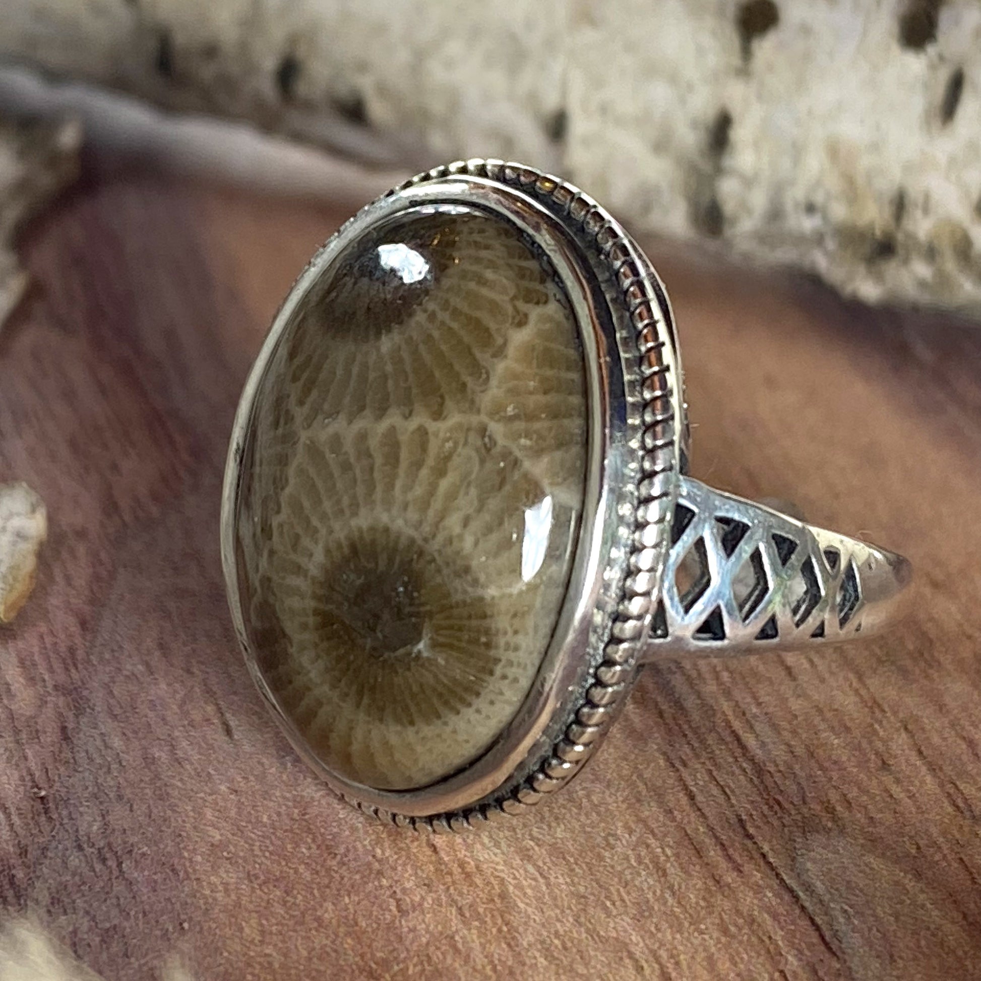 Petoskey Stone Ring Front View III - Stone Treasures by the Lake