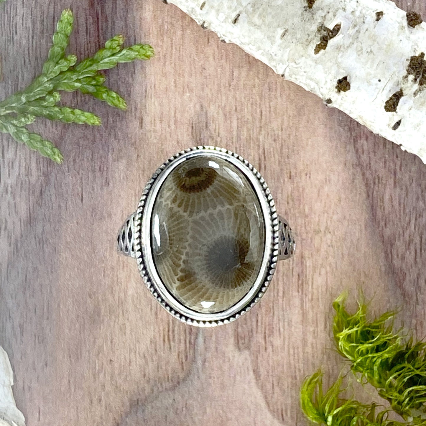 Petoskey Stone Ring Front View - Stone Treasures by the Lake