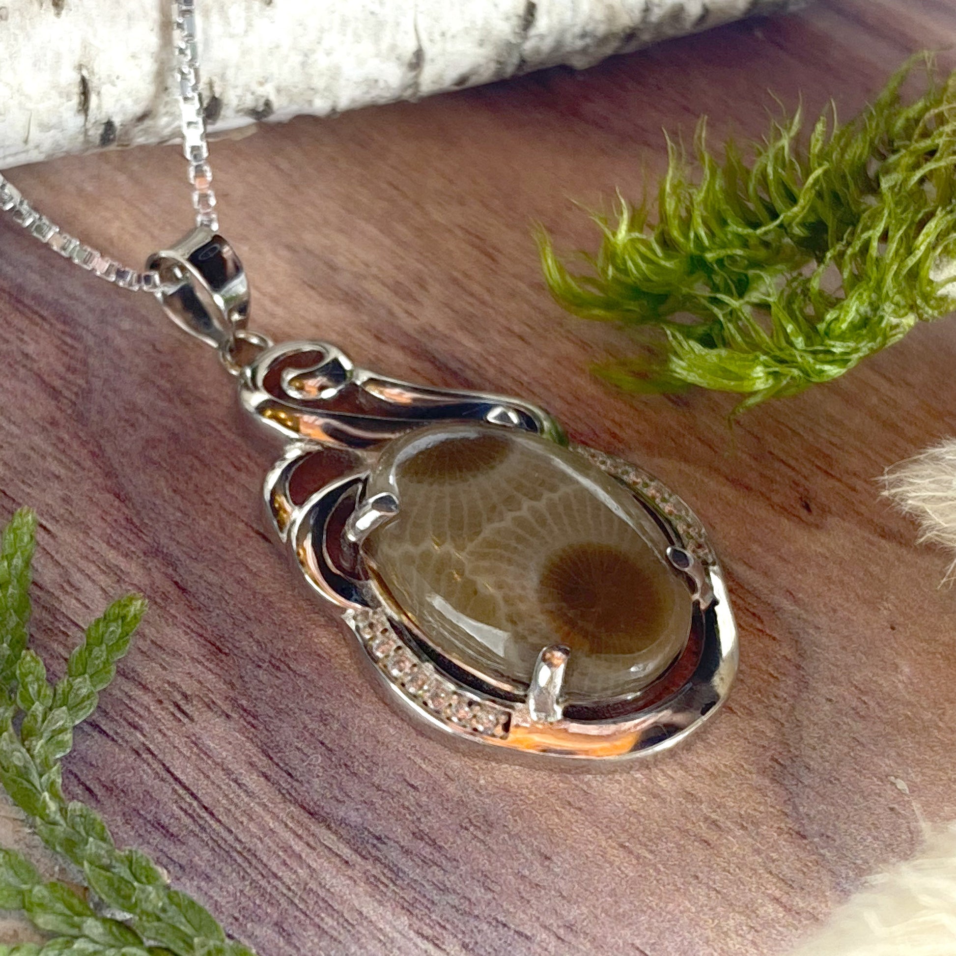 Petoskey Stone Pendant Necklace Front View II - Stone Treasures by the Lake