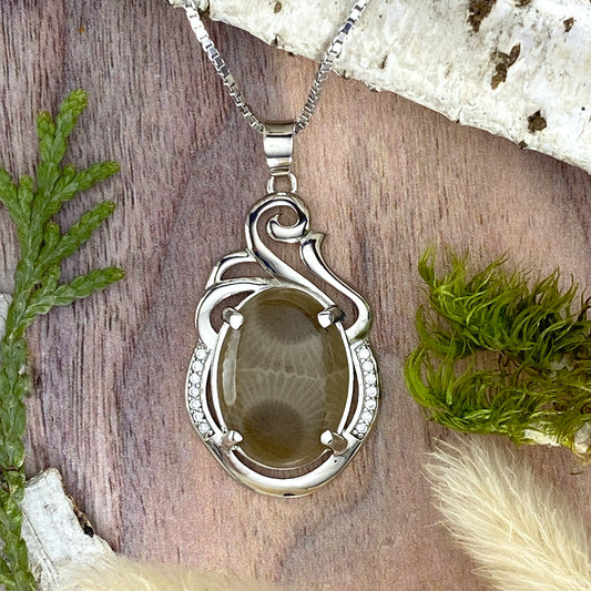 Petoskey Stone Pendant Necklace Front View - Stone Treasures by the Lake